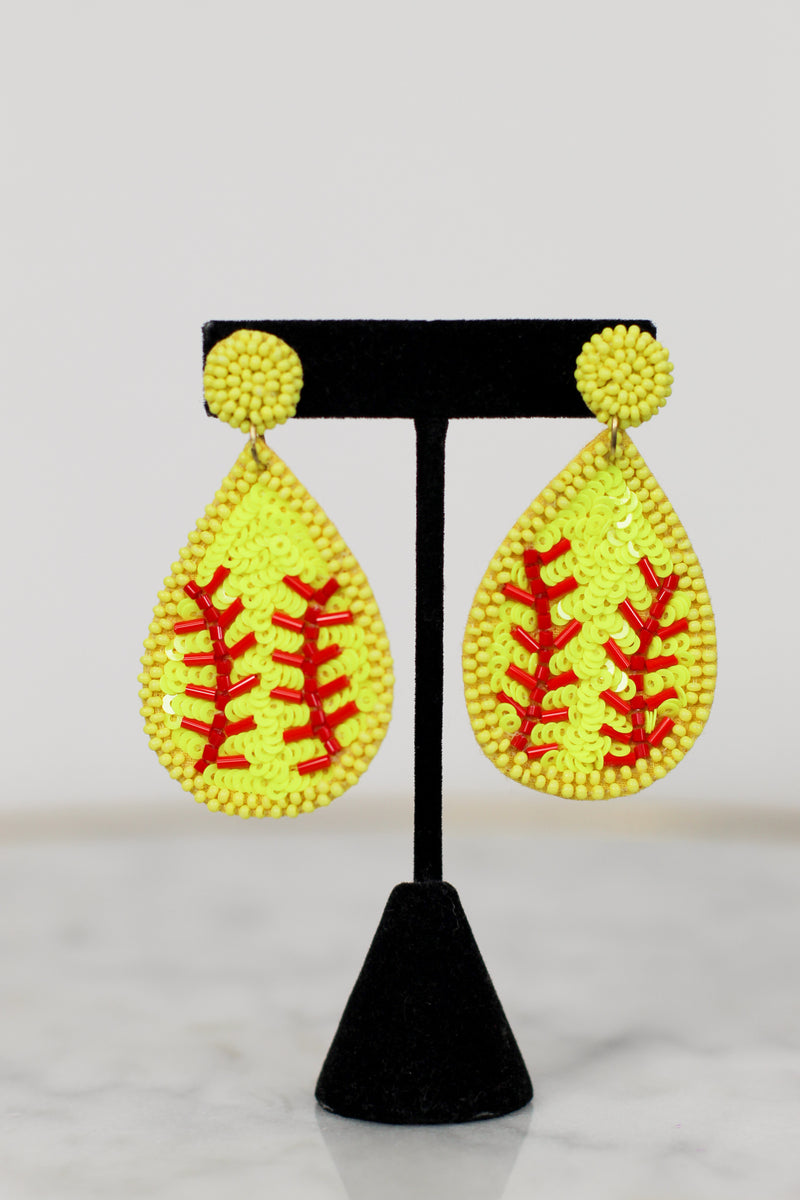 Teardrop Softball Earrings-Yellow