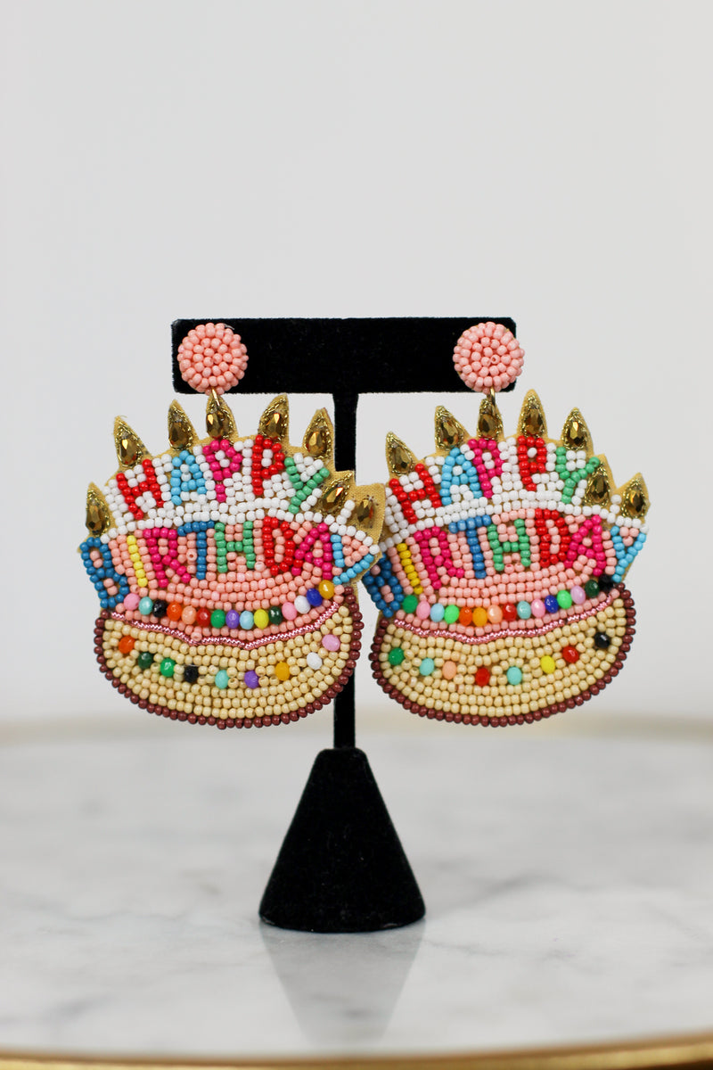 Birthday Cake Beaded Earrings-Light Pink
