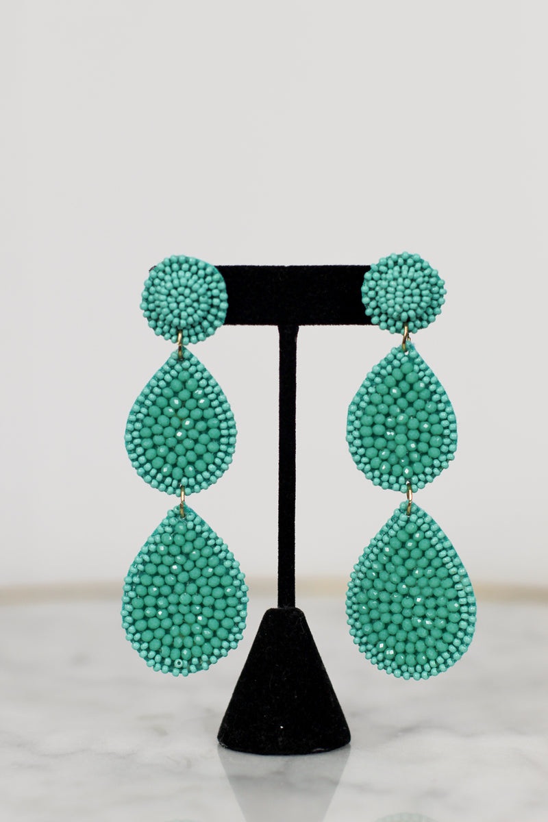 3 Tier Beaded Earrings-Turquoise