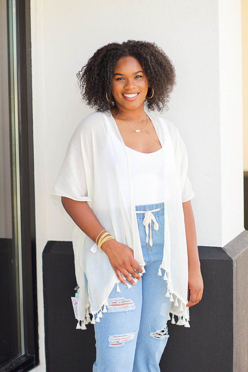 Tori Tassel Kimono-Off White