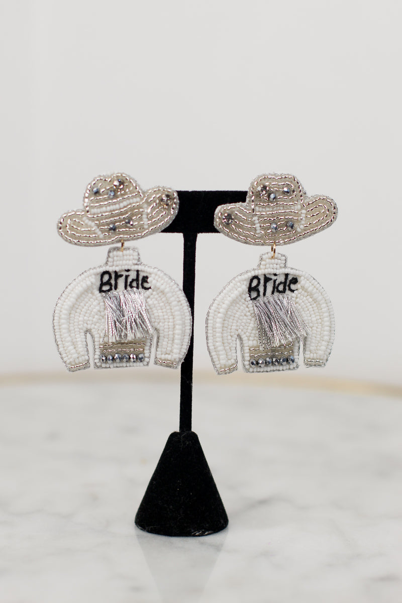 Cowgirl Bride Beaded Earrings-Silver