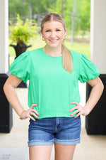 Peaceful Puff Sleeve Top-Kelly Green