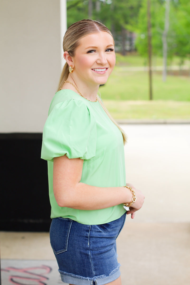 Peaceful Puff Sleeve Top-Kiwi
