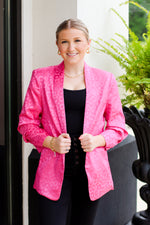 Satin Leopard Blazer-Hot Pink