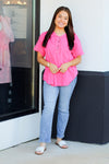 Basically Button Top-Hot Pink