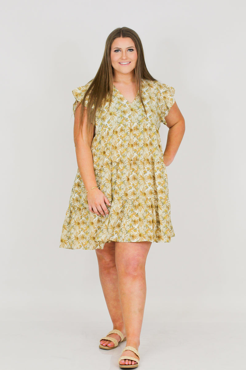 Susan Flower Dress-Gold