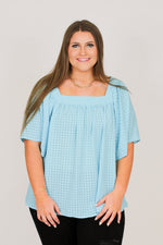 Gingham Girly Top-Blue