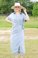 Wrapped Up Midi Dress-Dusty Blue