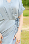 Wrapped Up Midi Dress-Dusty Blue