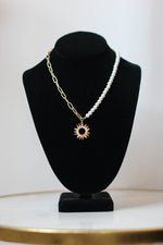 Pearl & Chain Necklace-Sunburst