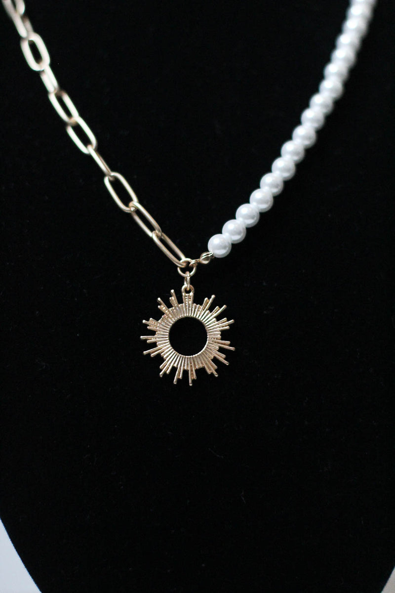 Pearl & Chain Necklace-Sunburst
