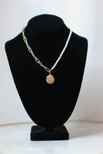 Pearl & Chain Necklace-Circle Cross