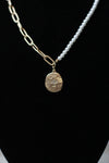 Pearl & Chain Necklace-Circle Cross