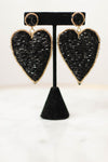 Beaded Love Heart Earring-Black