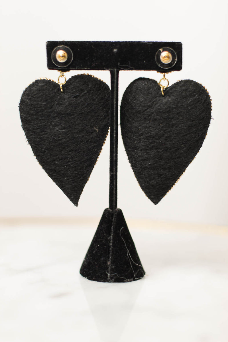 Beaded Love Heart Earring-Black