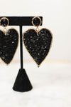 Beaded Love Heart Earring-Black