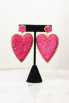 Beaded Love Heart Earring-Pink