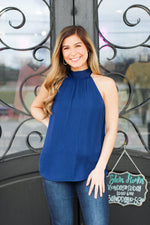 Stunning in Satin Tank-Navy