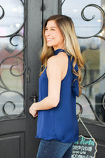 Stunning in Satin Tank-Navy