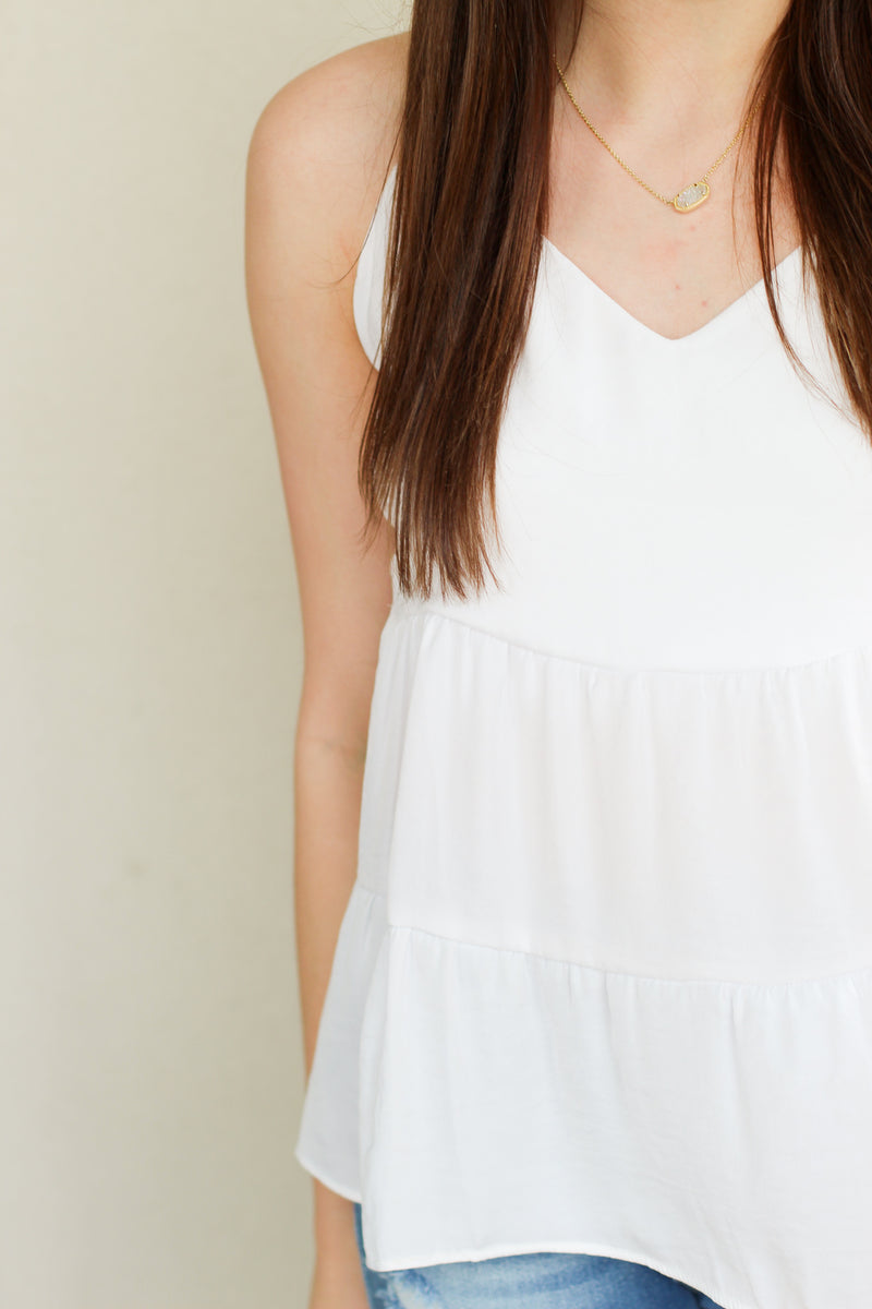 Classy Ruffle Tank-White