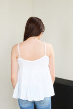Classy Ruffle Tank-White