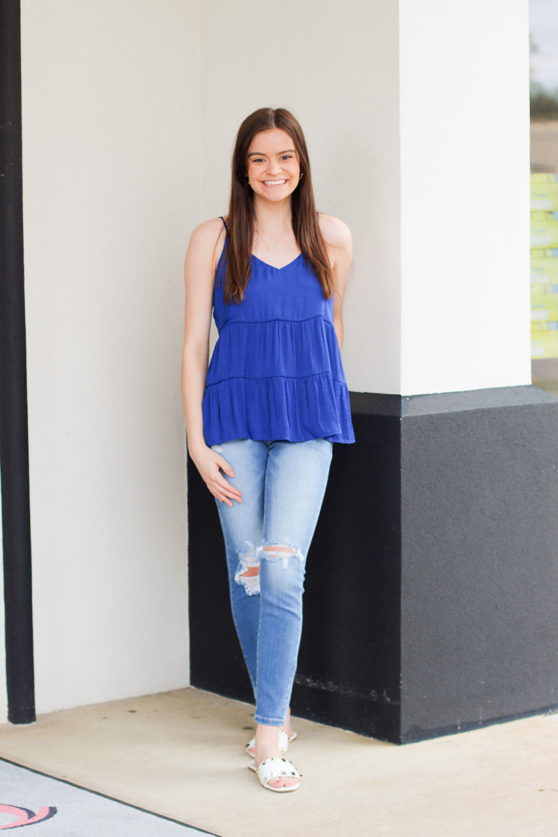 Classy Ruffle Tank-Royal Blue