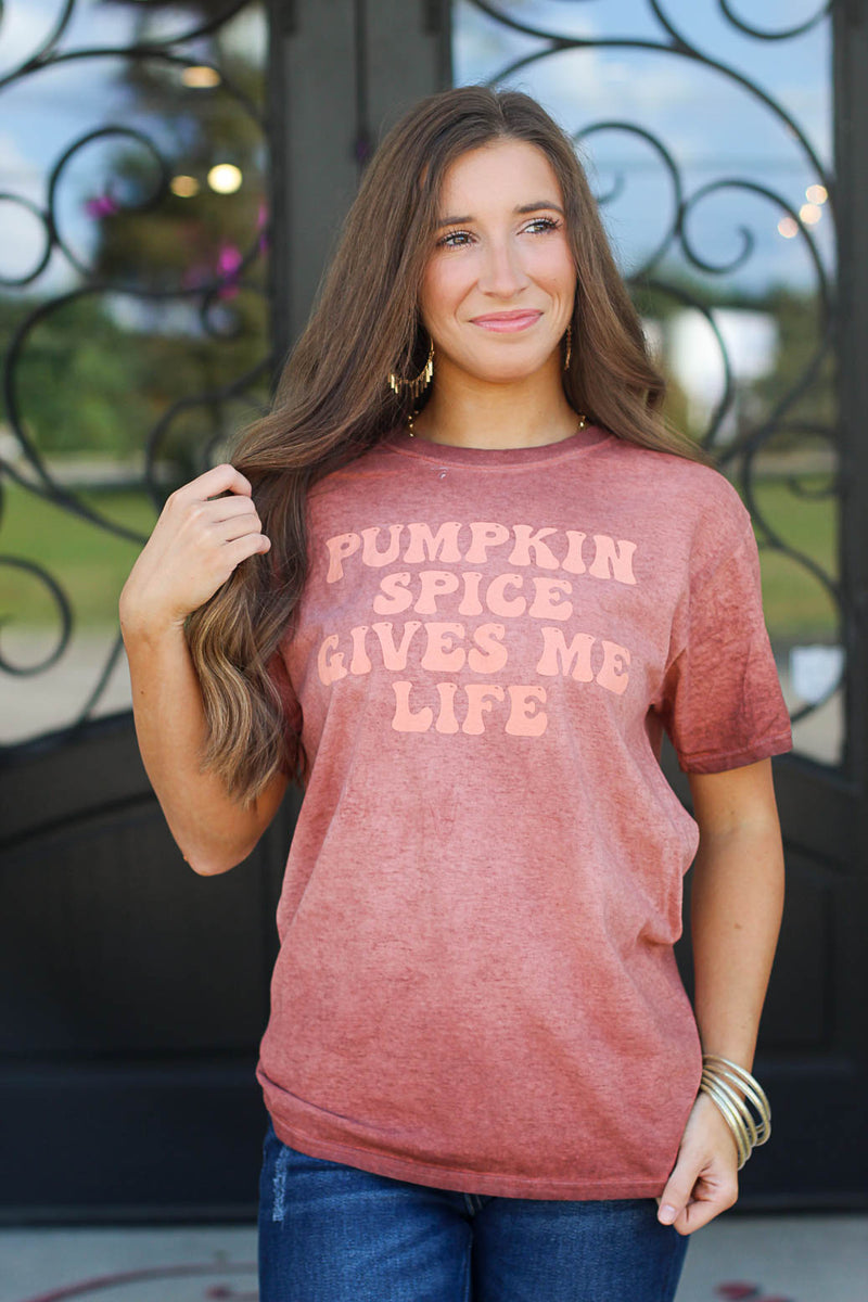 Pumpkin Spice Gives Me Life Tee-Burnt Orange