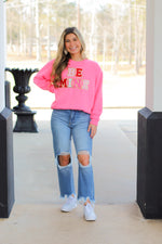 Be Mine Patch Sweatshirt-Neon Pink