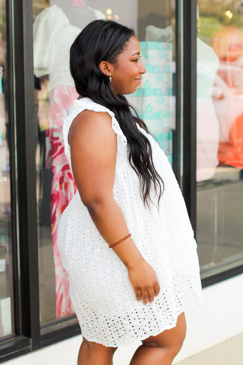 Cutest Eyelet Dress-White