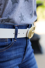 Thick Matte Buckle CG Belt-White