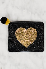 Pretty Beaded Pouch-Gold Heart