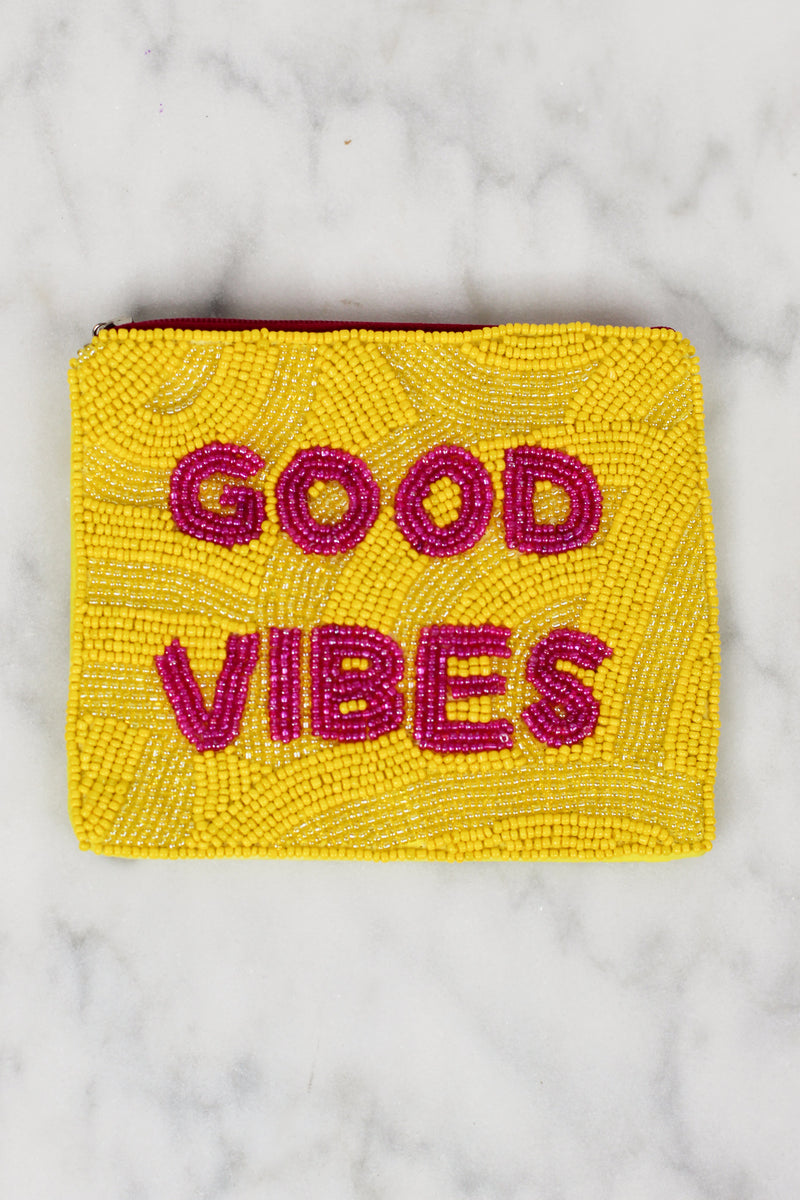 Pretty Beaded Pouch-Good Vibes
