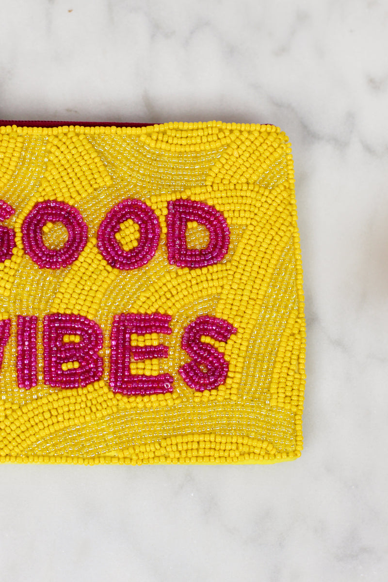 Pretty Beaded Pouch-Good Vibes