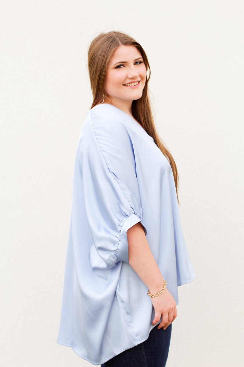 Sweet and Satin Top-Dusty Blue