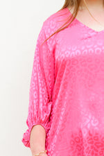 Satin Bubble Sleeve Dress-Hot Pink