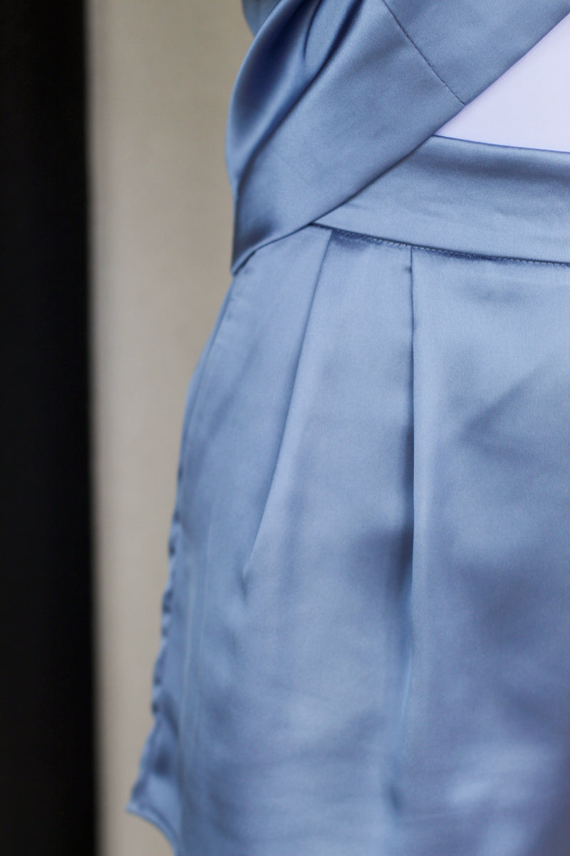 Cutest Satin Shorts-Dusty Blue