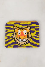 Beaded Coin Pouch-Purple Tiger